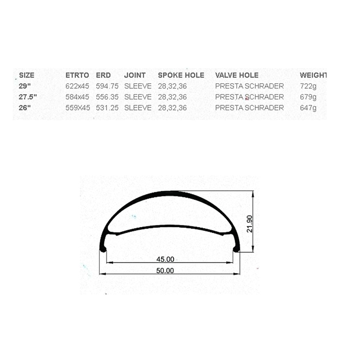Llanta U50 27.5 32H TL Presta Sin Ojetillos
