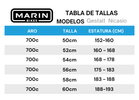 Guía de tallas para Bicicleta Gravel Gestalt 1 Aro 700c