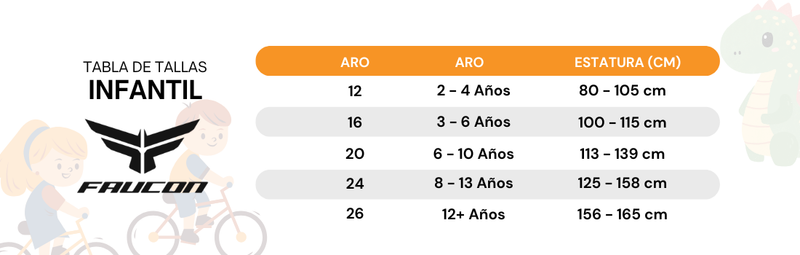 Guía de tallas para Bicicleta Infantil Pecaliber aro 16 Beige