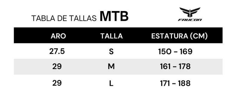 Guía de tallas para Bicicleta Mountain Bike Baikal Aro 29