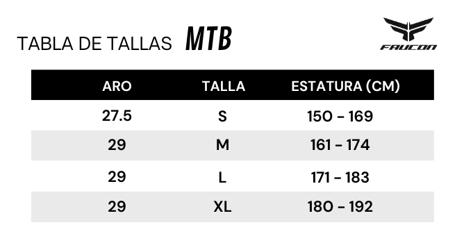 Guía de tallas para Bicicleta Mountain Bike Ragnar 12 Aro 29 PREVENTA