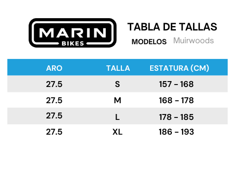 Guía de tallas para Bicicleta Hibrida Muirwoods Aro 27,5 PREVENTA