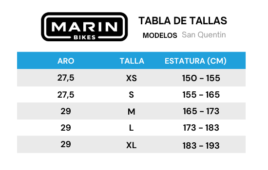Guía de tallas para Bicicleta Mountain Bike San Quentin 3 Aro 29