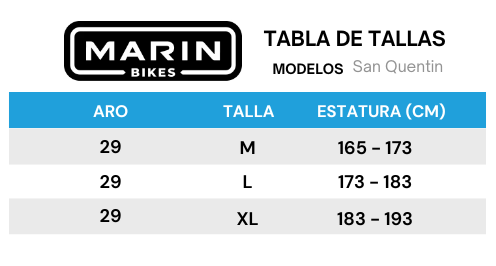 Guía de tallas para Cuadro Marco Mountain Bike San Quentin 3 Aro 29