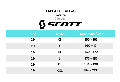 Guía de tallas para Bicicleta Mountain Bike Contrail 20 Aro 29