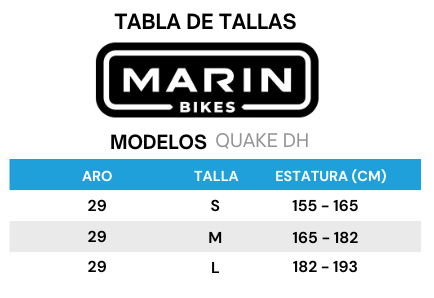 Guía de tallas para Bicicleta DH Downhill  Quake Aro 29 PREVENTA