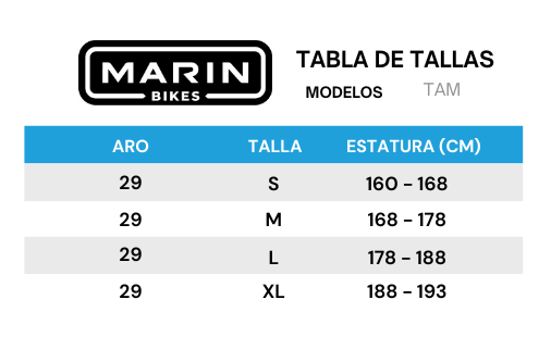 Guía de tallas para Bicicleta XC TAM 2 Aro 29 PREVENTA