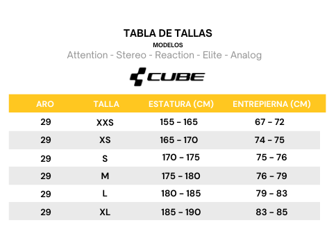 Guía de tallas para Bicicleta Mountain Bike Stereo ONE55 C:62 SLX Aro 29