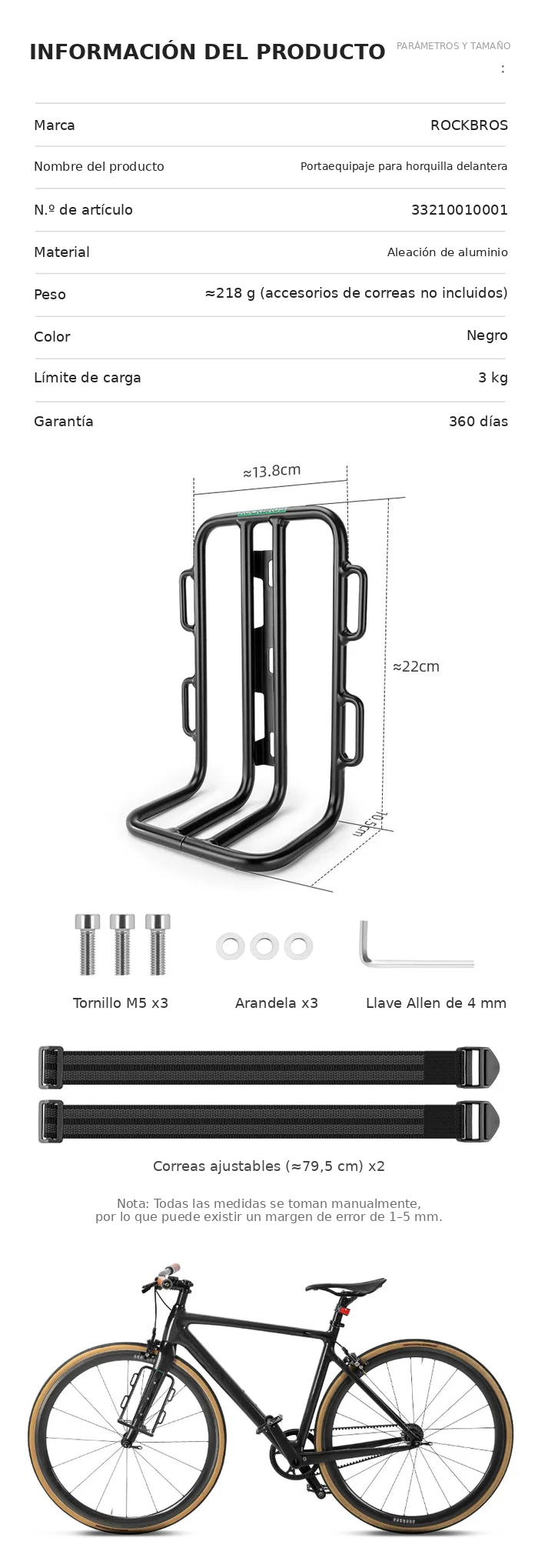 Parrilla Porta Paquetes Delantero para bicicleta