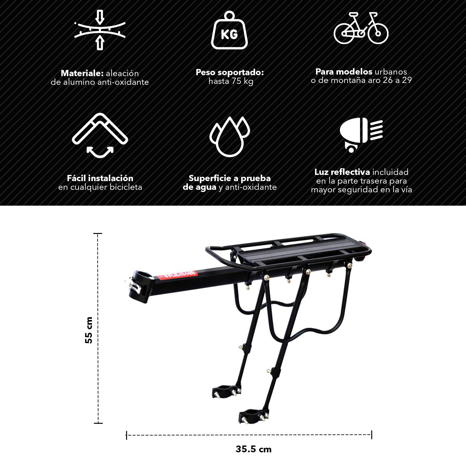 Parrilla Bicicleta de aluminio Negra